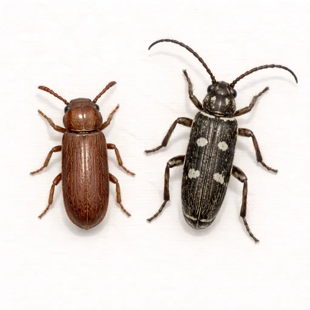 Illustration of wood-boring beetles